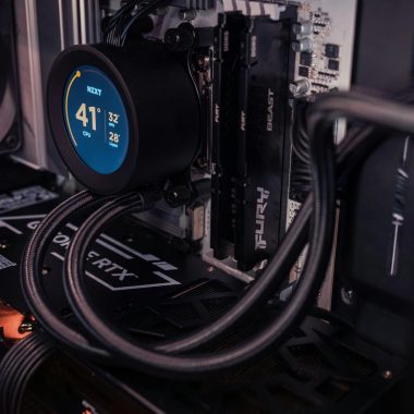 Internal view of a gaming PC showcasing advanced cooling and graphics capability.